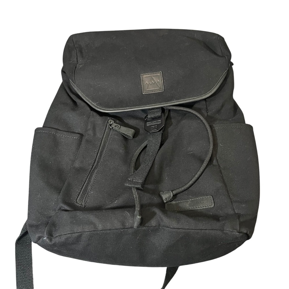 Stubble & Co Backpack Unisex Large Black Canvas Drawstring Flap Laptop Rucksack